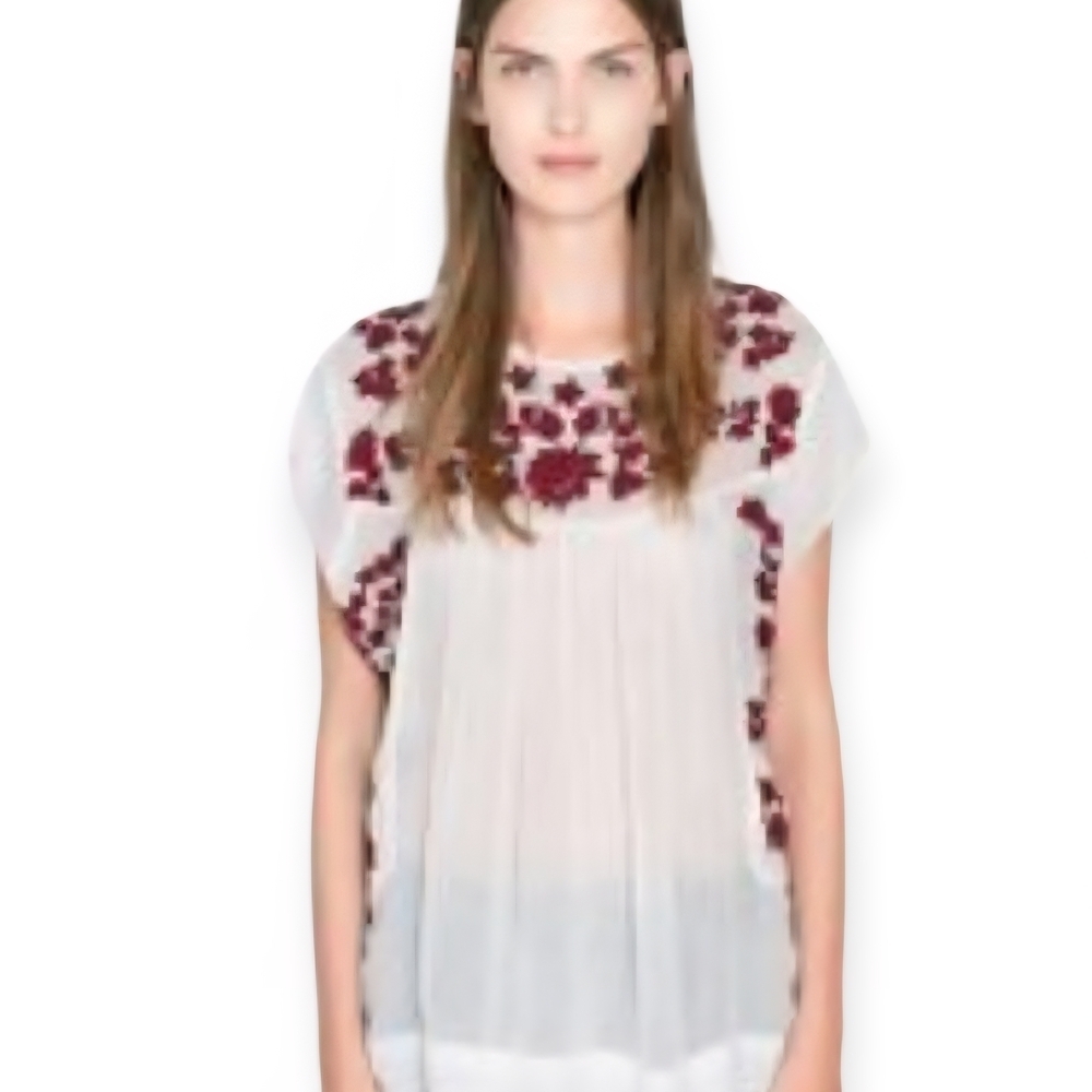 Zara White Blouse with Red Floral Detail